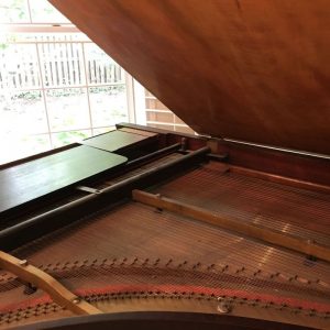 inside of a piano with the lid lifted